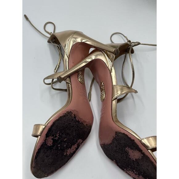 Aquazzura Gold Mirrored Patent Leather Strappy Heel Open Toe Sandals Sz 39/8 - Picture 8 of 12
